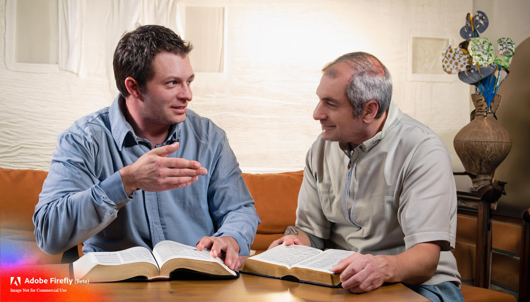 Image of two men reading a bible