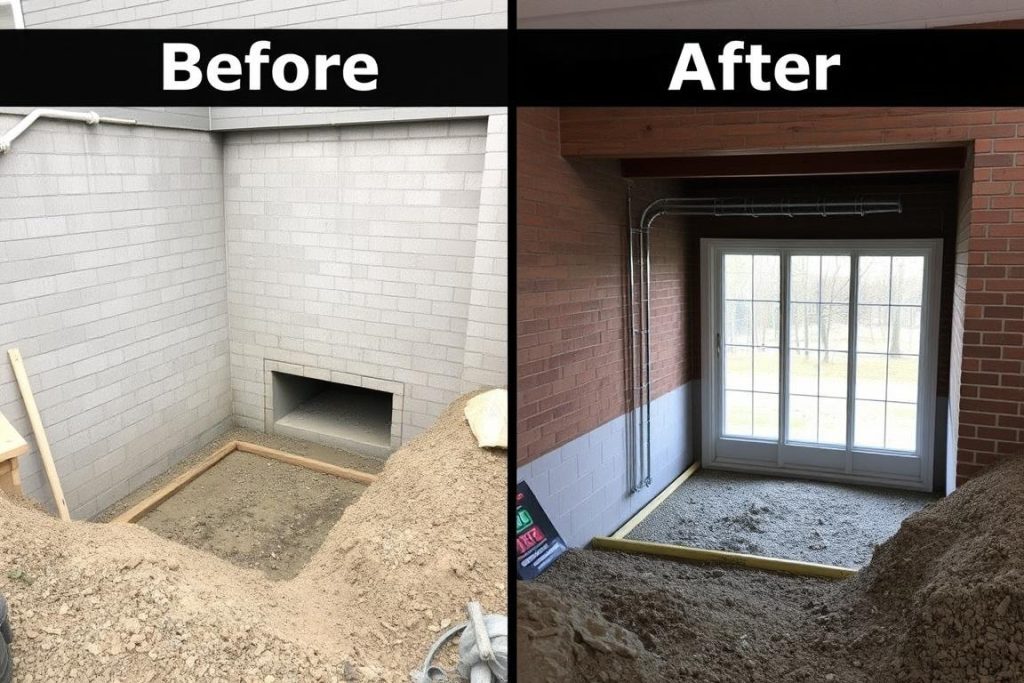 Complete basement underpinning project for a walk-out entrance